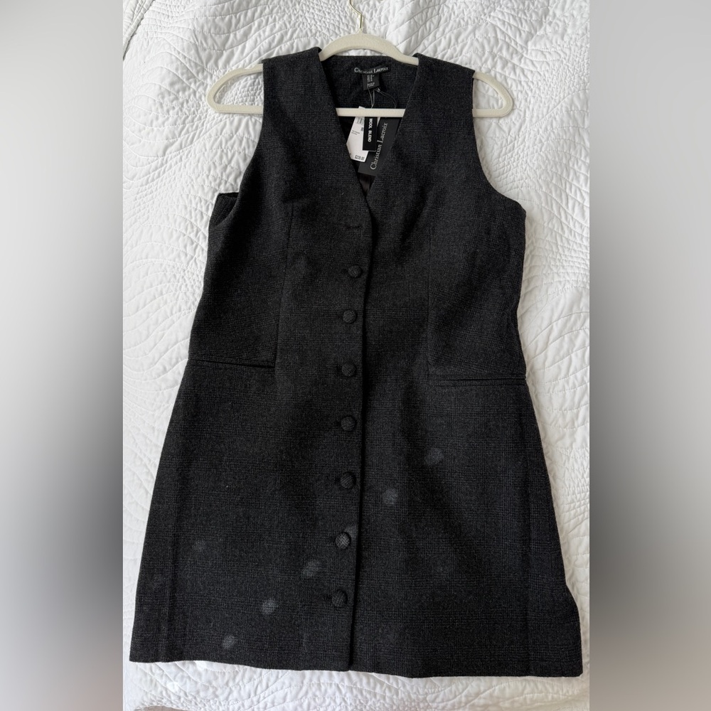 Christian Lacroix Wool Blend - Textured Sleeveless Vest Dress - Charcoal